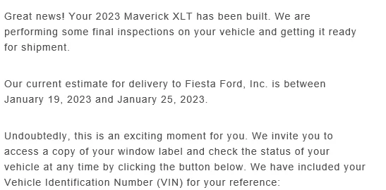 Ford Maverick 📒 Maverick Build Process Guide! - Window Sticker, Blend Date, Production Rotation Number, Built & Shipped Emails, Delivery Date Estimates & More Screenshotford 2023-01-10 162447
