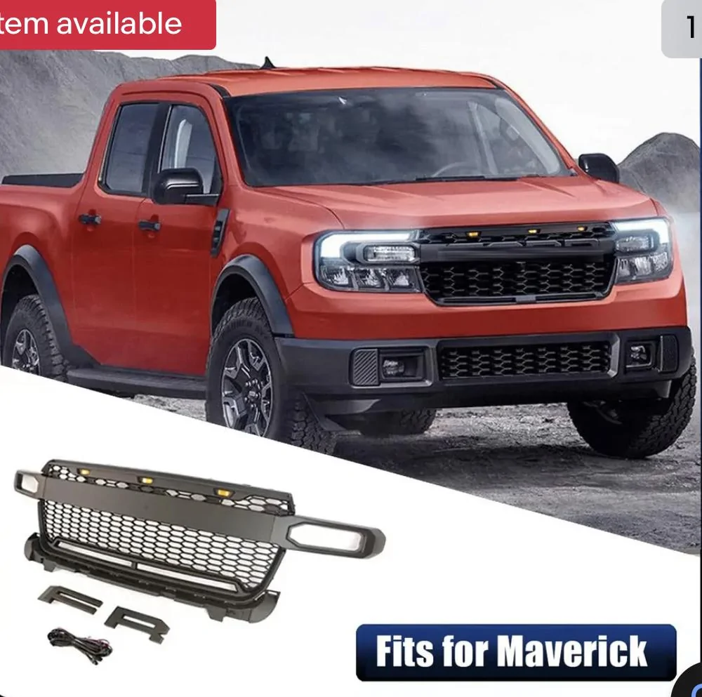Ford Maverick Raptor style grille and lights installed on 2023 Atlas Blue Maverick 262B31E7-AEC1-4C16-95B2-9A7ED4CD1DD0