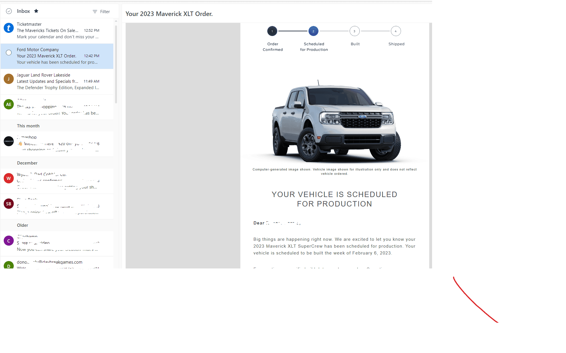 Ford Maverick 📬 1/12/23 Scheduling Email Received Group [EMAILS NOW ARRIVING] Screenshot 2023-01-12 130511