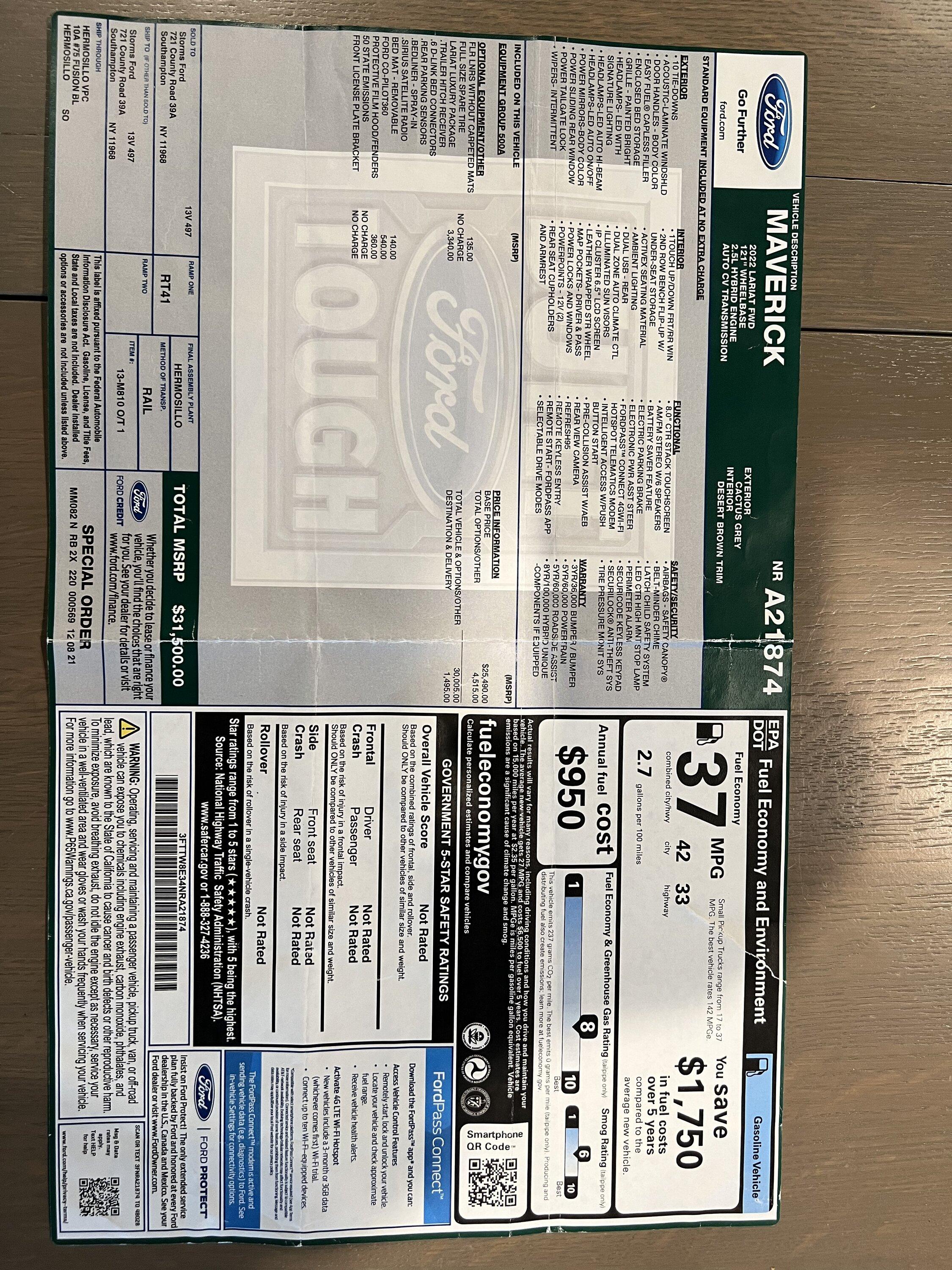 Ford Maverick 2022 Maverick Lariat Hybrid Fully Equipped for Flat Towing 045A06E2-C91E-4187-B70A-EFF11A4EFA95