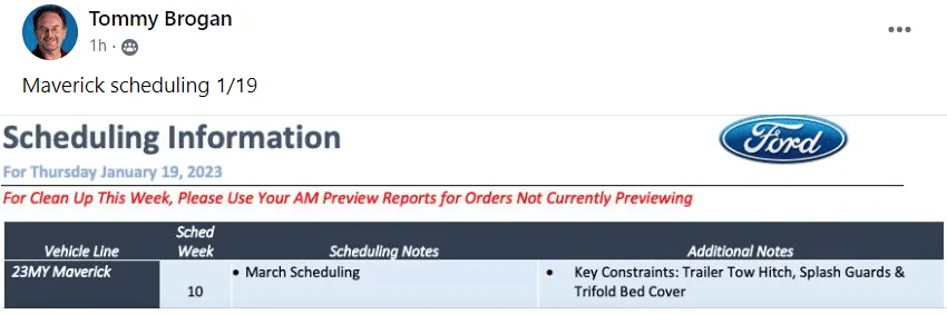Ford Maverick Are they scheduling Hybrid Mavericks this week? 1673985942022