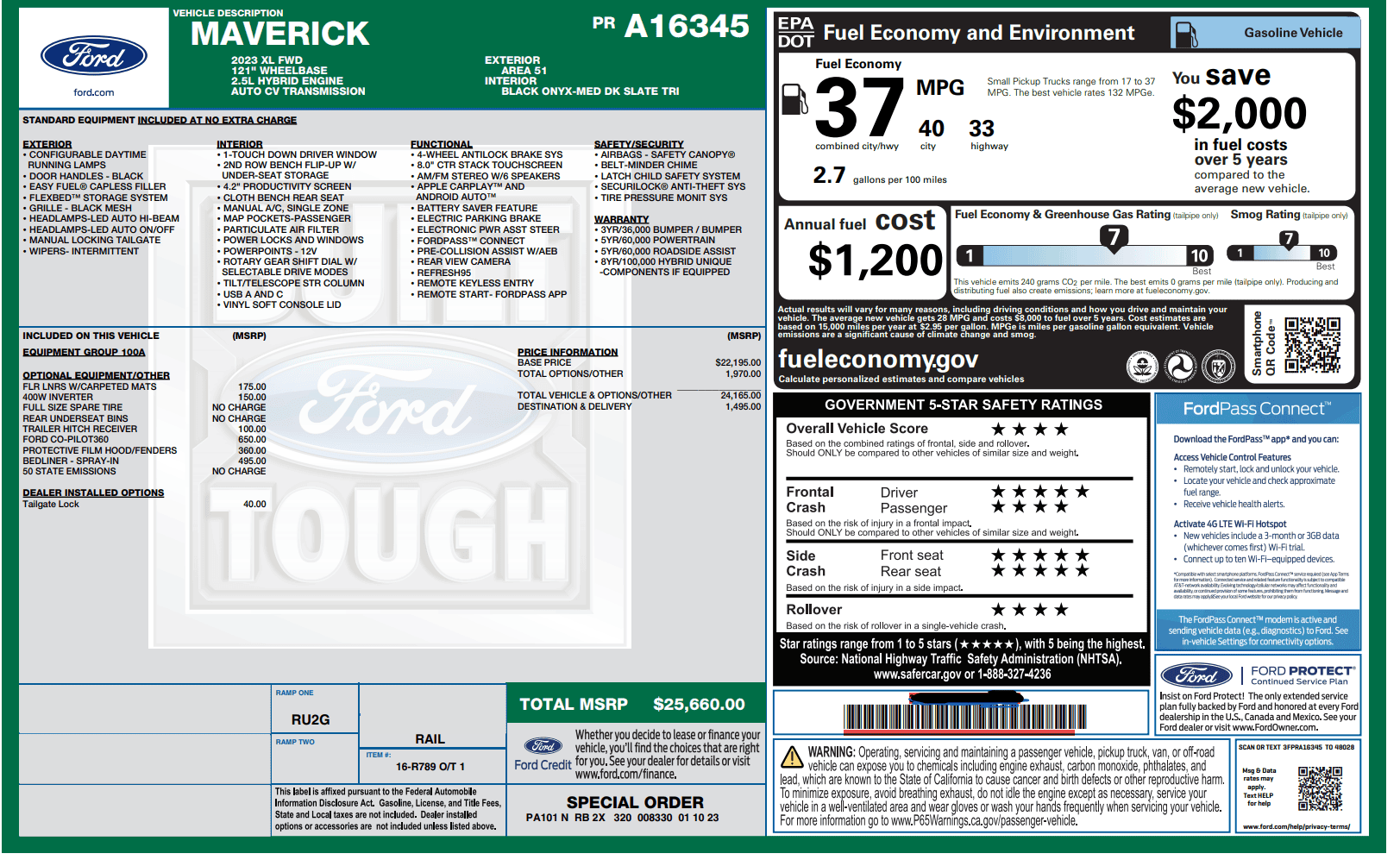 Ford Maverick I just received my window sticker! 1674006667565