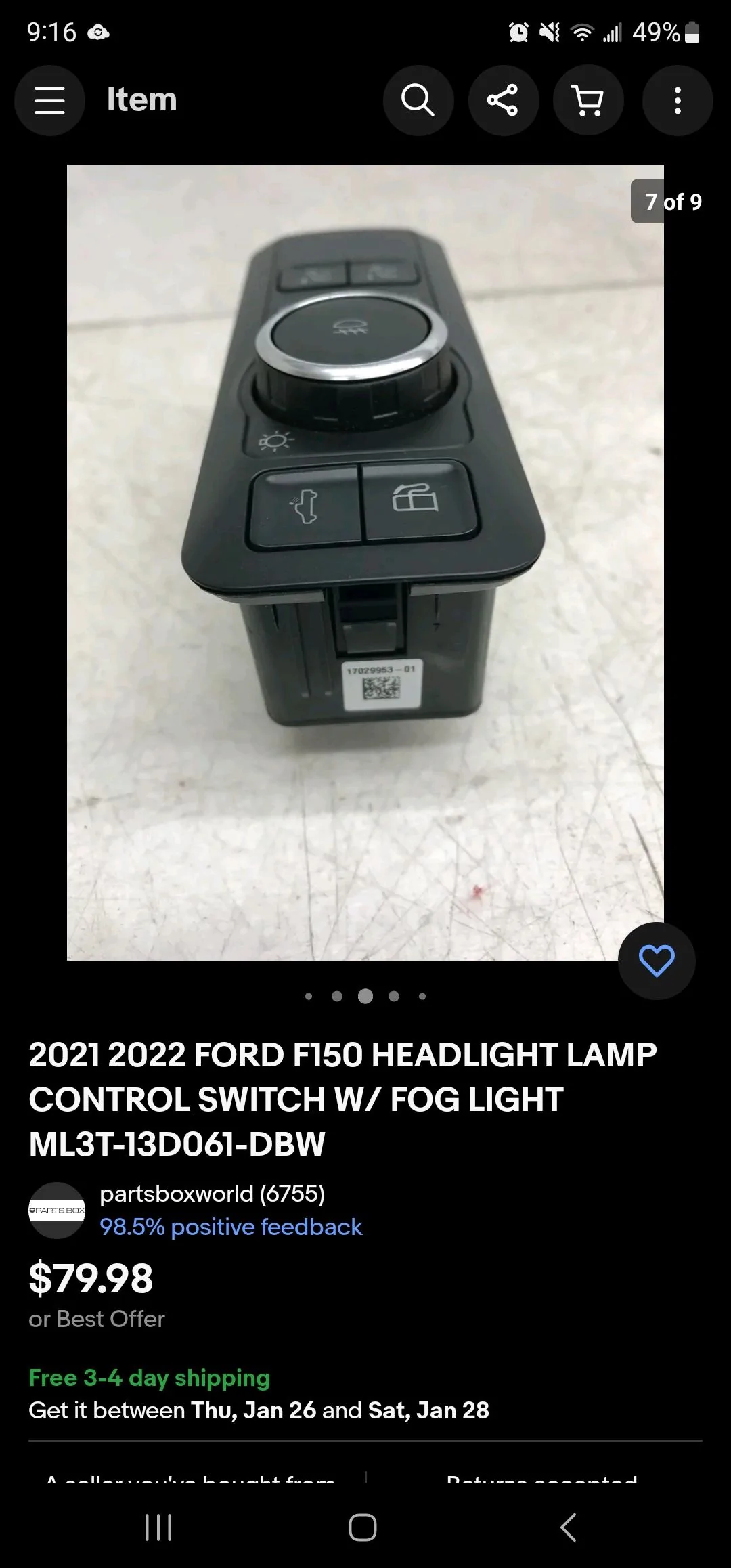 Ford Maverick F-150 Fog Lamp Switch and Wire Harness Installed in Maverick - DIY Screenshot_20230123_091642_eBay