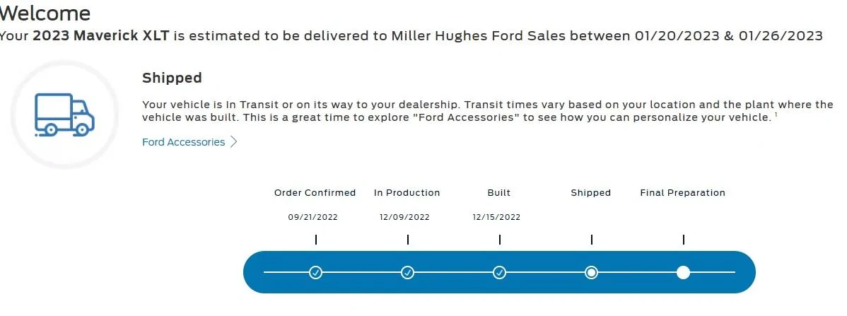 Ford Maverick Waiting for shipping - anyone else? shiped