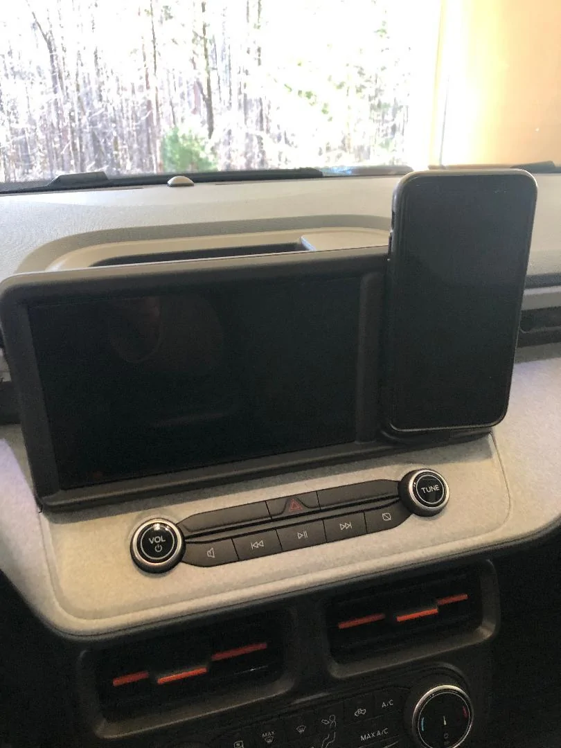 Ford Maverick Dash cubby phone holder mount installed phone cable 4