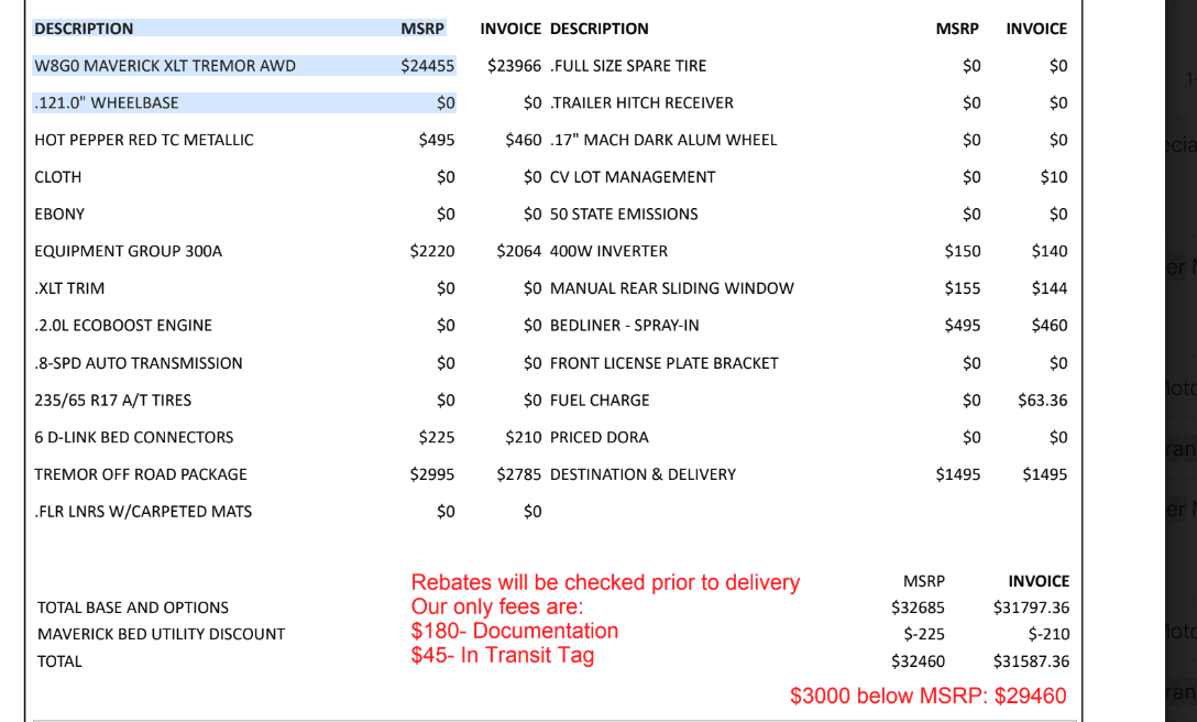 Ford Maverick Turned down a lariat tremor at MSRP.... Screenshot 2023-01-25 192309