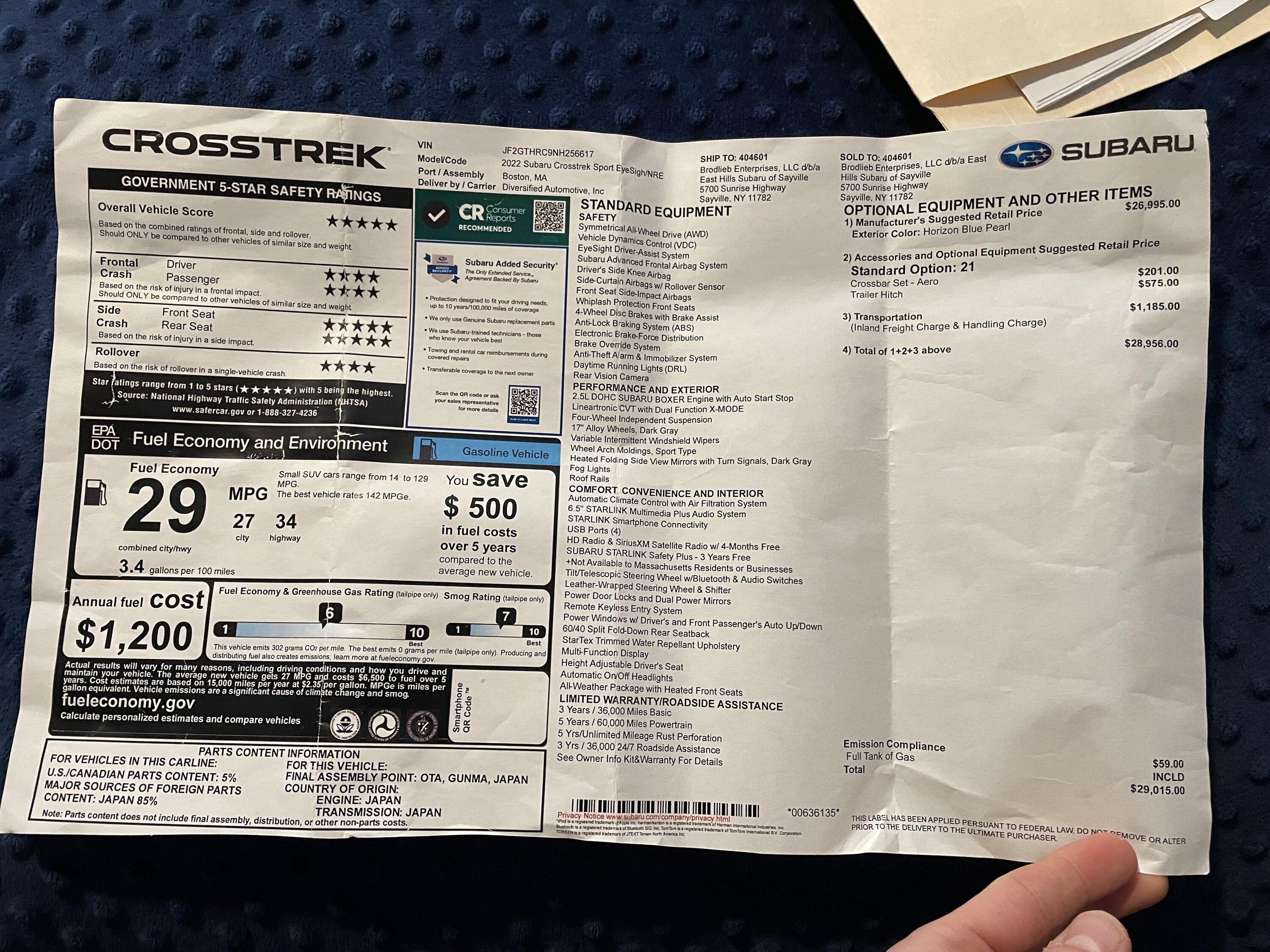 Ford Maverick Ford Maverick XLT Ecoboost 2.0 vs. Subaru Crosstrek Sport 2.5 Back to Back Comparison (With Pictures) IMG_0556.JPG