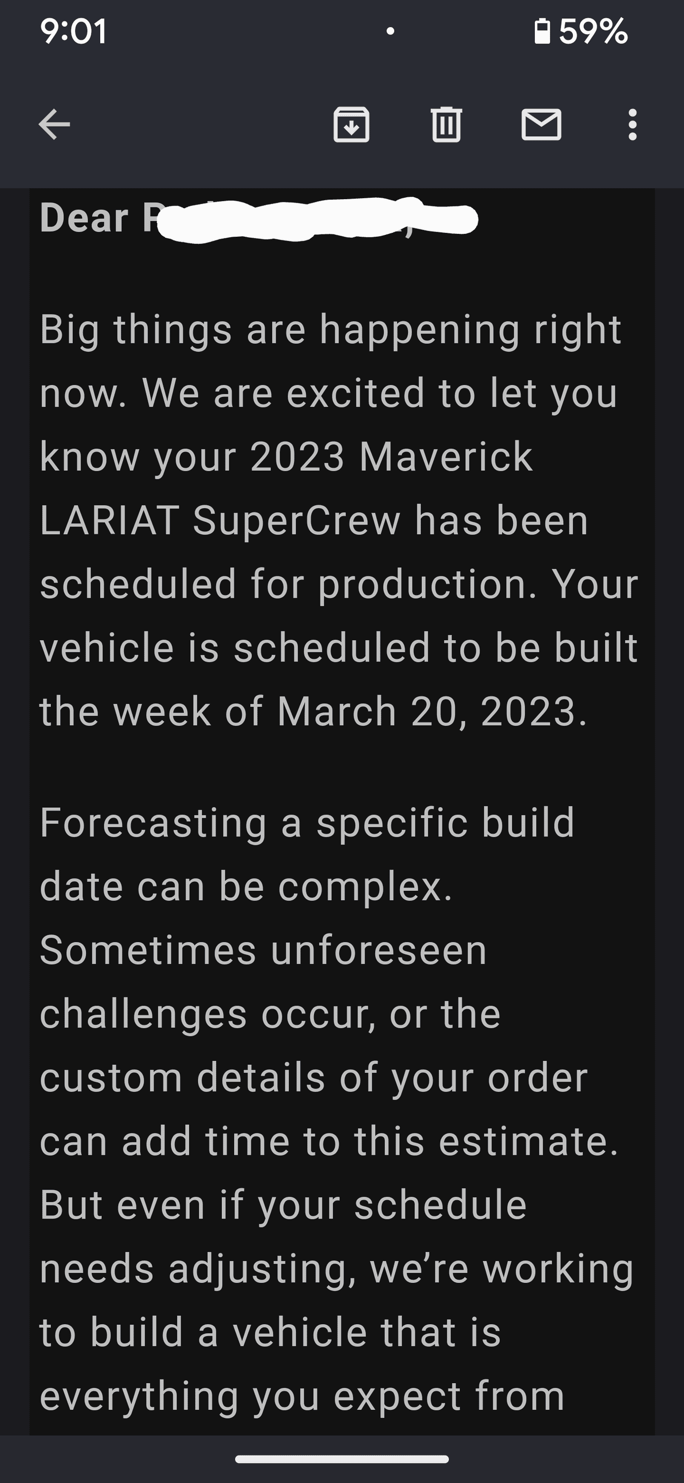 Ford Maverick 📬 1/26/23 Scheduling Email Received Group [EMAILS NOW ARRIVING!] Screenshot_20230126-090129~2