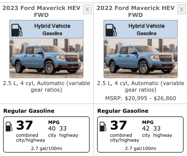 Ford Maverick MY23 EPA city MPG reduction? Screen Shot 2023-01-29 at 10.59.45 AM