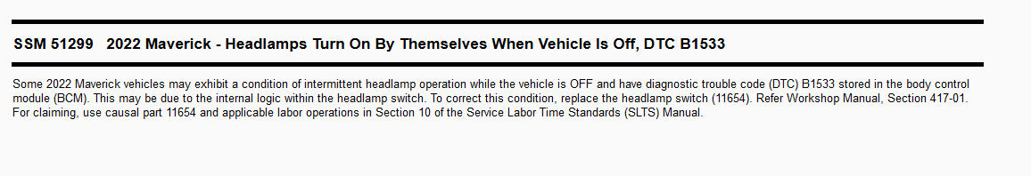 Ford Maverick Headlight issues (ODB: B1533-08, SSM 51299, 50869, 51058) 1675114268398