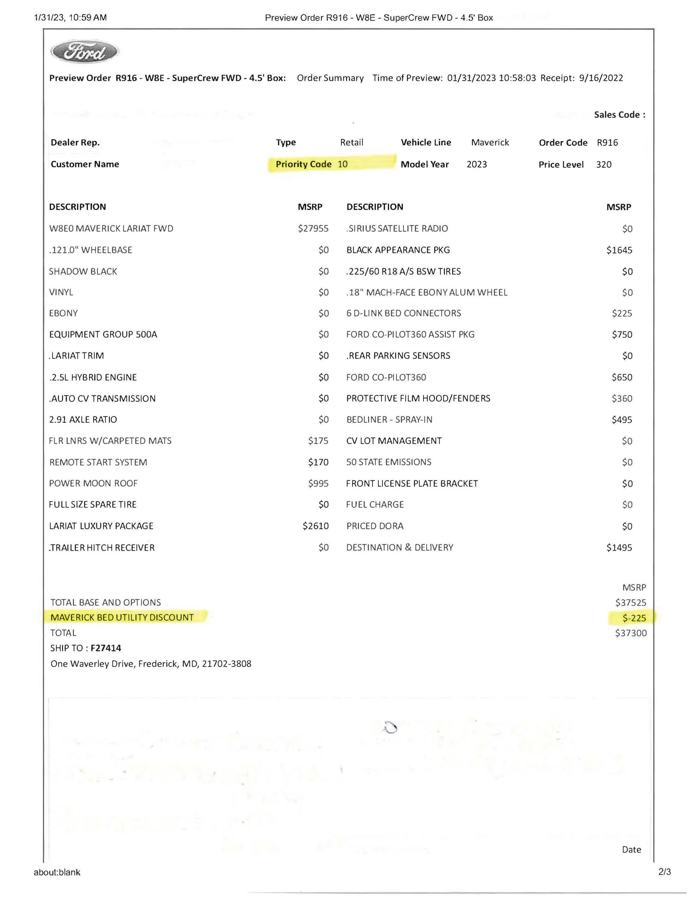 Ford Maverick What are my chances? (Order/Spec Sheet Attached) Maverick Order Redadcted
