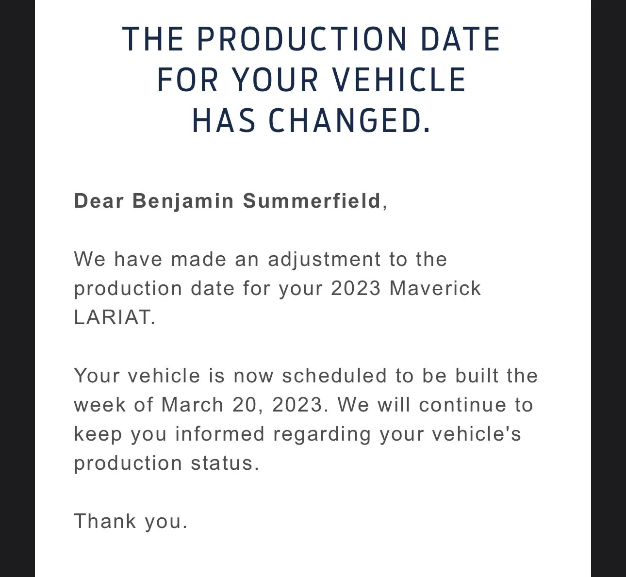 Ford Maverick 🗓️ Maverick scheduling on 2/2/23 for production weeks through 3/27 (+ Current Constraints List) 569CEB8D-C2ED-4A72-9B5B-CB324C793C05