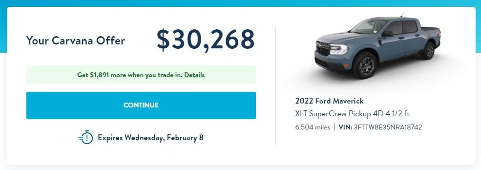 Ford Maverick Need Gambling Advice.. When to sell my current car for the Maverick? Carvana XLT Maverick Hybrid 2023-02-01