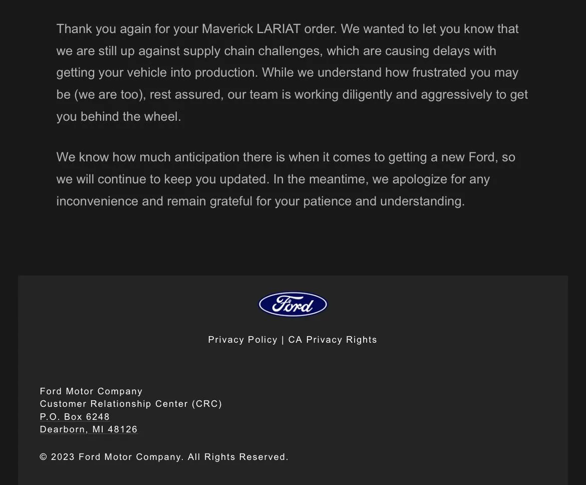 Ford Maverick 📬 2/2/23 Scheduling Email Received Group [EMAILS NOW ARRIVING] 3B8EEEA3-E021-4F8C-B91A-E5FFF196DE16