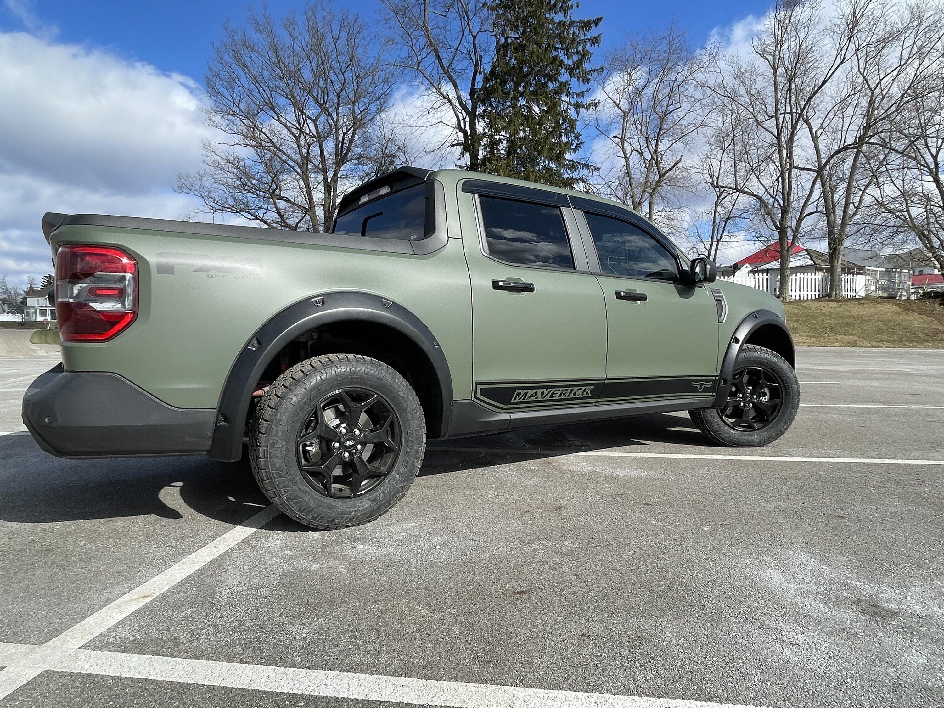 Ford Maverick Tripdub's Maverick Build - 3M Matte Wrap, Graphics, Fenders, Spoilers, Deflectors, Level Kit, Toyo AT3, & More Image (5)