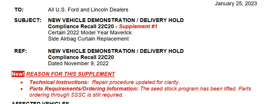 Ford Maverick Dealer Wont Replace Airbags Under Recall! 1675824929906