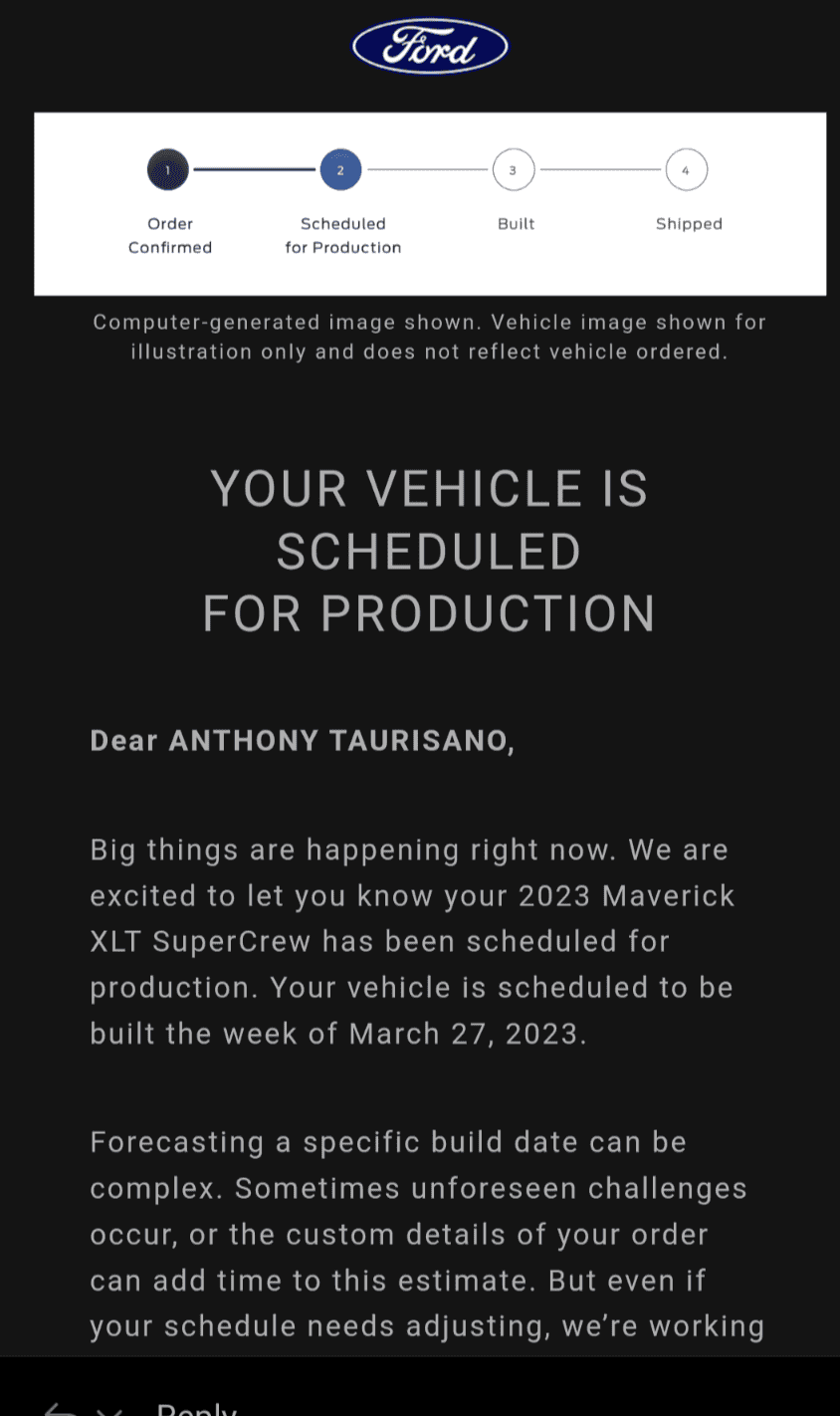 Ford Maverick 📬 2/9/23 Scheduling Email Received Group [EMAILS NOW ARRIVING] Screenshot_20230209-111552