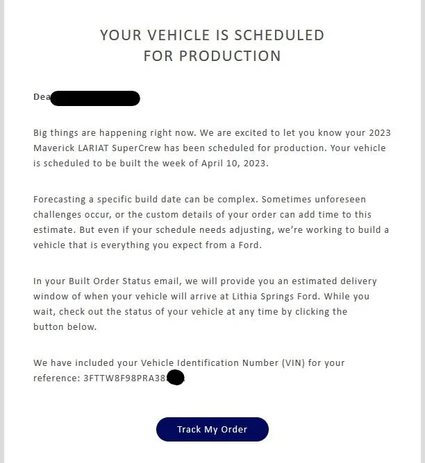 Ford Maverick 📬 2/9/23 Scheduling Email Received Group [EMAILS NOW ARRIVING] Maverick Build Email