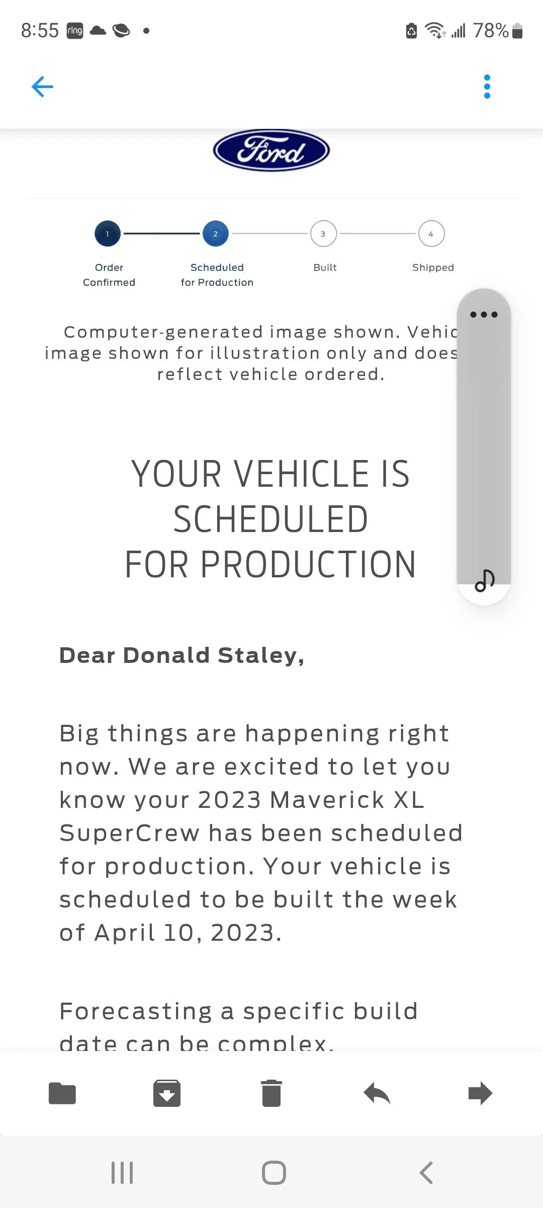 Ford Maverick 📬 2/9/23 Scheduling Email Received Group [EMAILS NOW ARRIVING] Screenshot_20230209-085506_Email