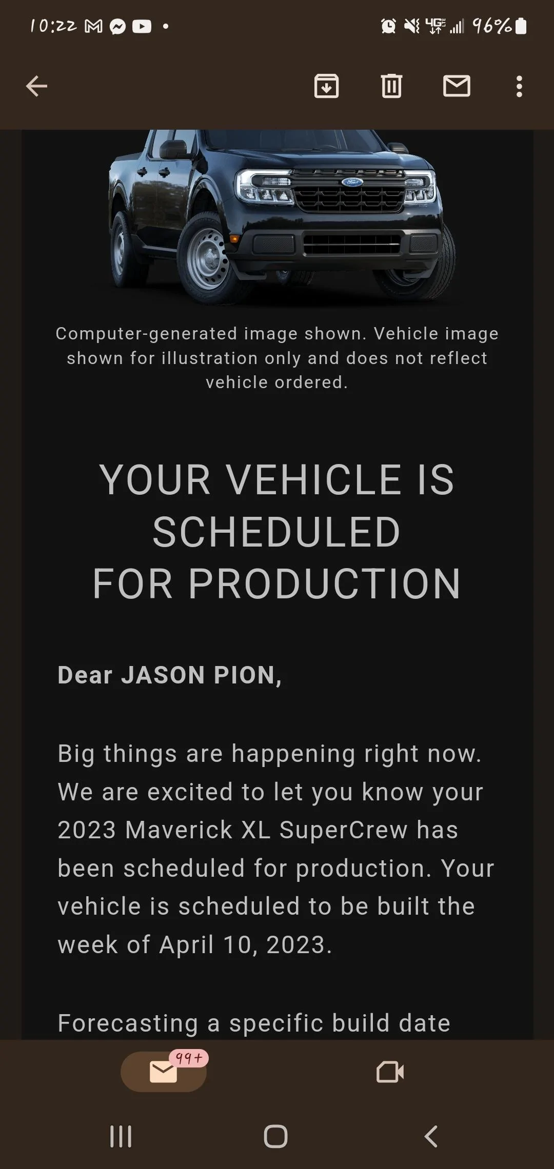 Ford Maverick 📬 2/9/23 Scheduling Email Received Group [EMAILS NOW ARRIVING] Screenshot_20230209-102237_Gmail