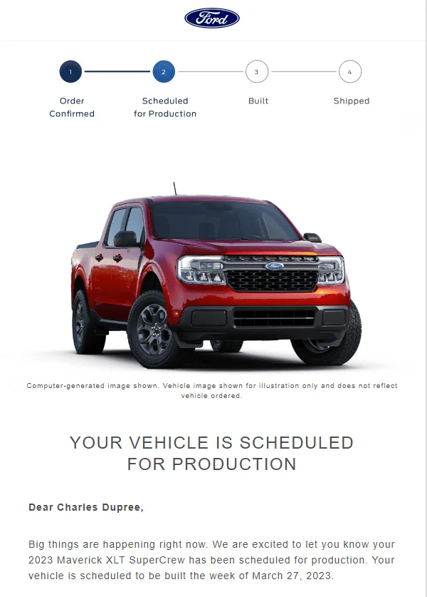 Ford Maverick 📬 2/9/23 Scheduling Email Received Group [EMAILS NOW ARRIVING] 1675971712353