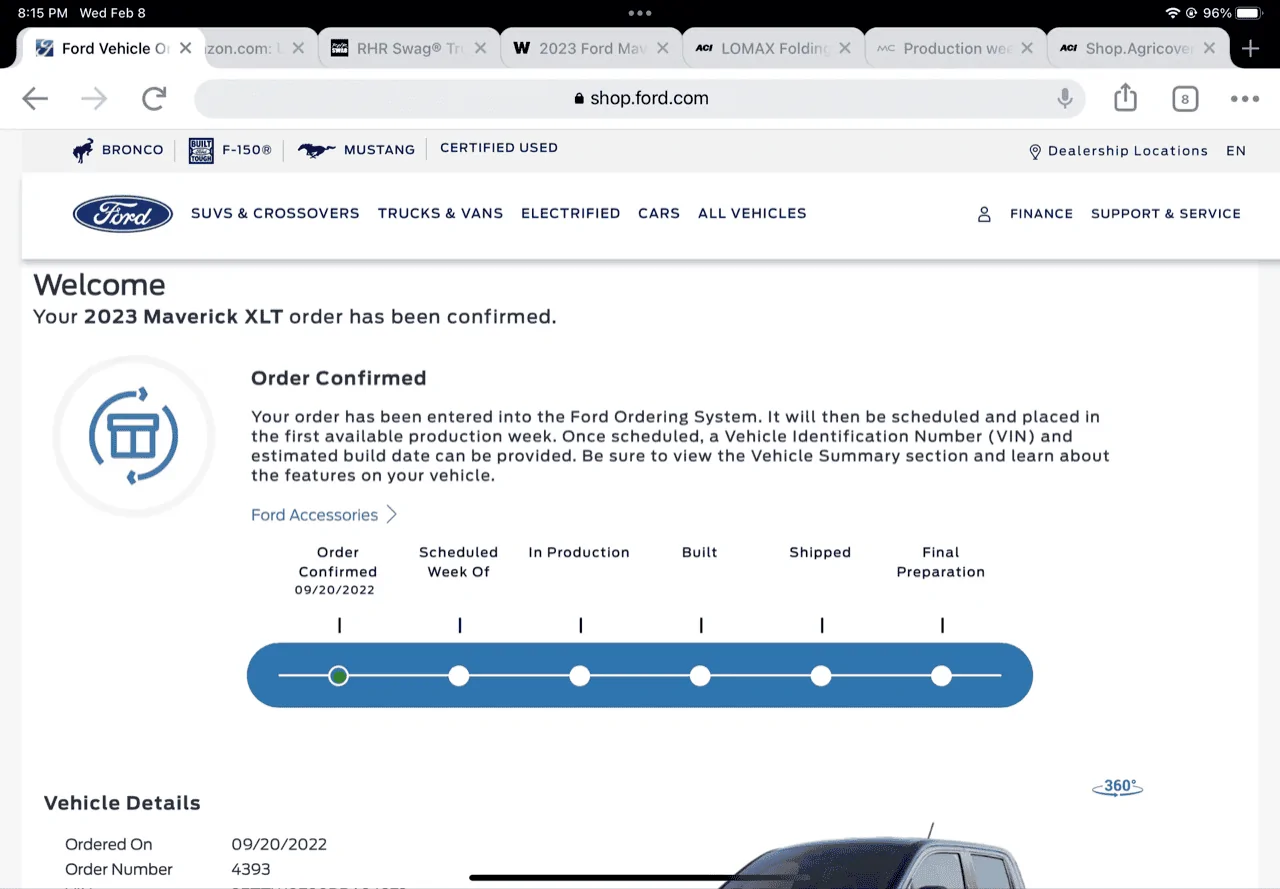 Ford Maverick My production date got moved up a week Ford Order 2023-01-28