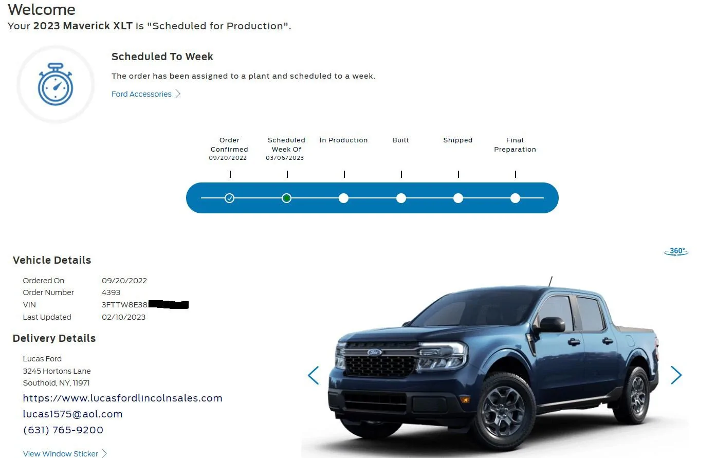 Ford Maverick My production date got moved up a week WO Ford Order 2023-02-10