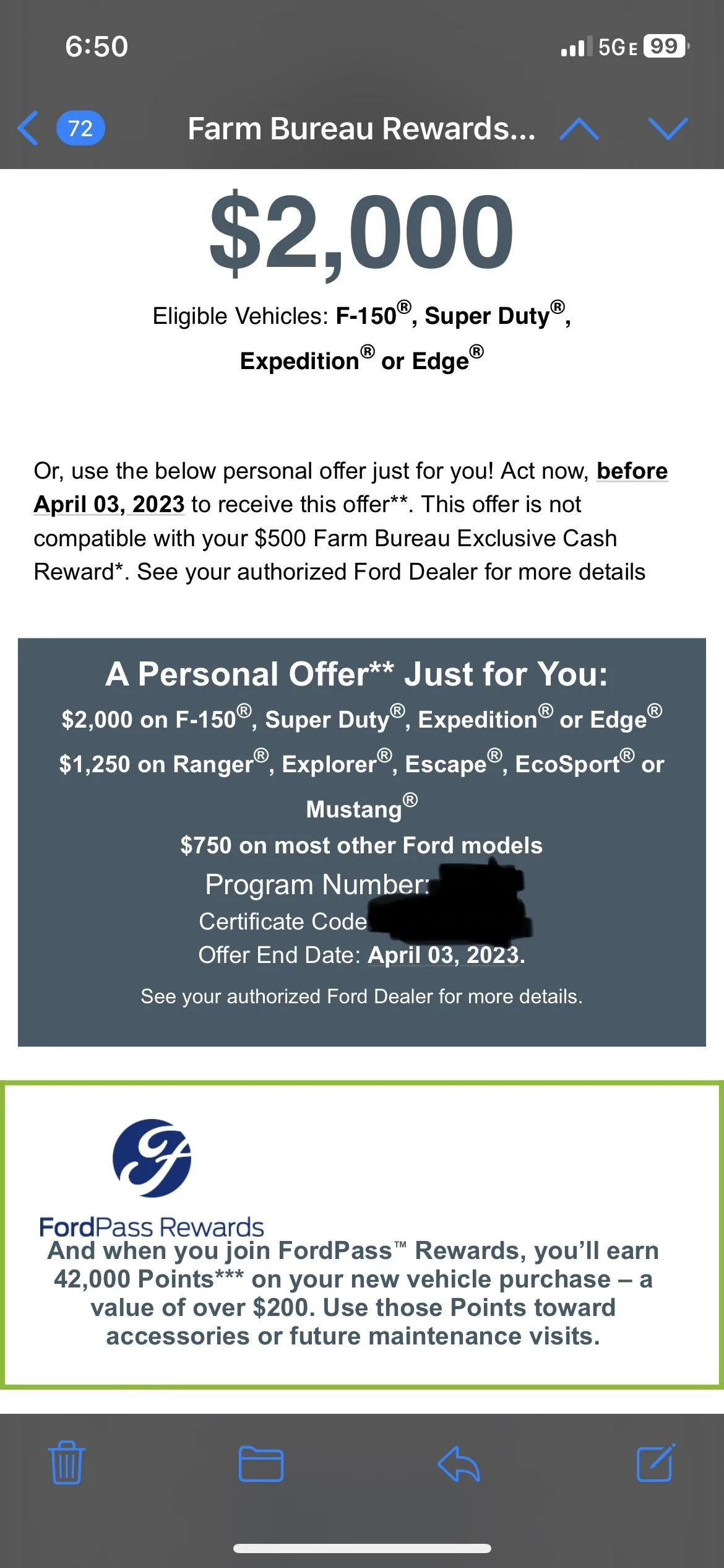 Ford Maverick Are dealers allowing you to combine the private offer with Farm Bureau discount? 198AE871-1F12-4376-BA19-F7FFDF61A81F