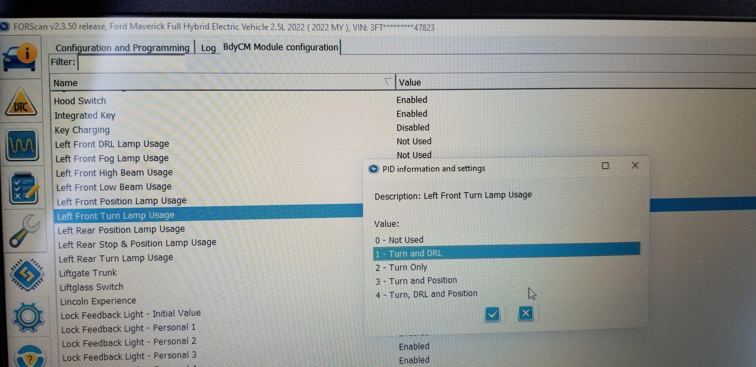 Ford Maverick Turn signal hyperflash disable (FOUND) left turn