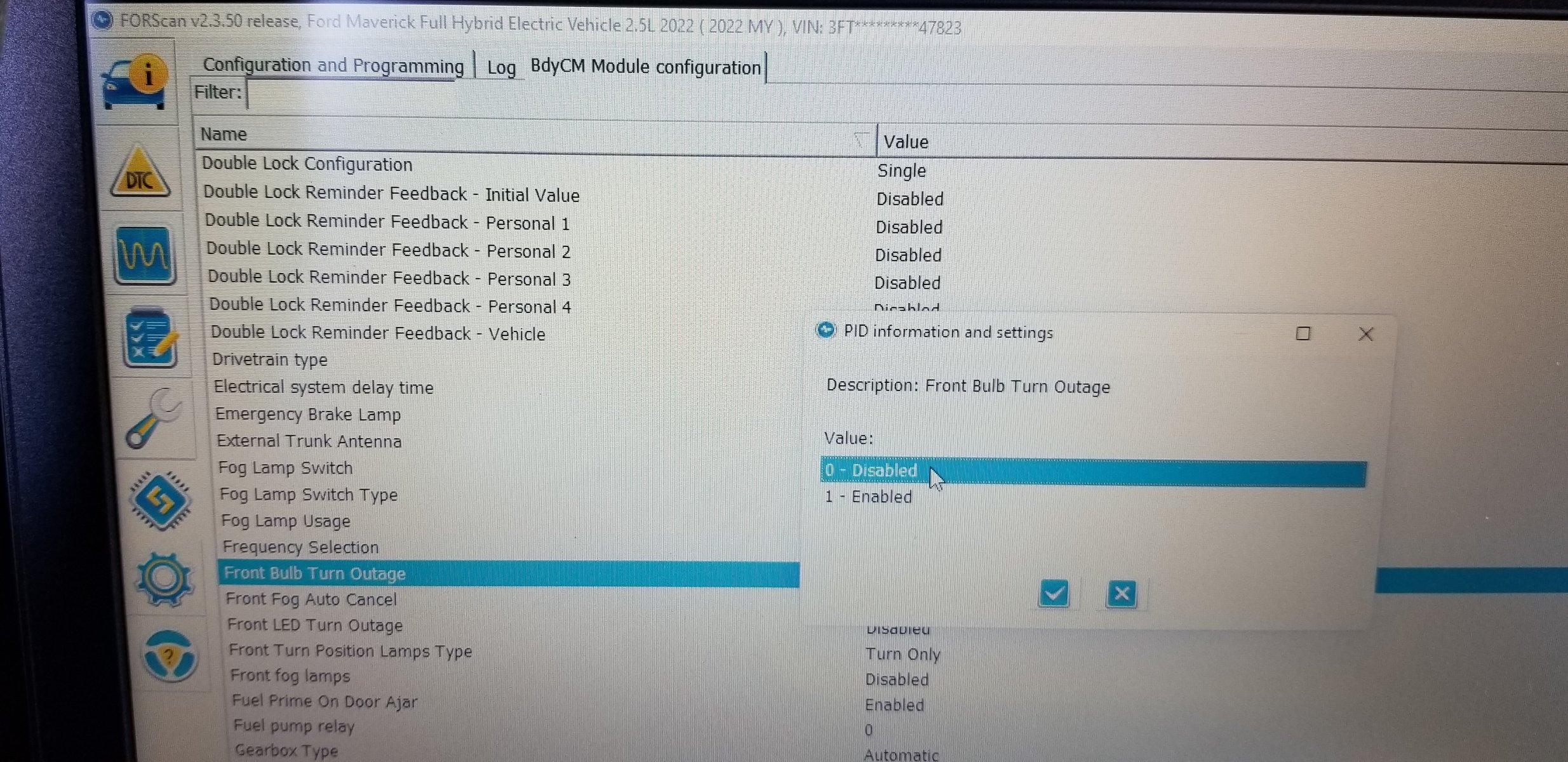 Ford Maverick Turn signal hyperflash disable (FOUND) turn outage