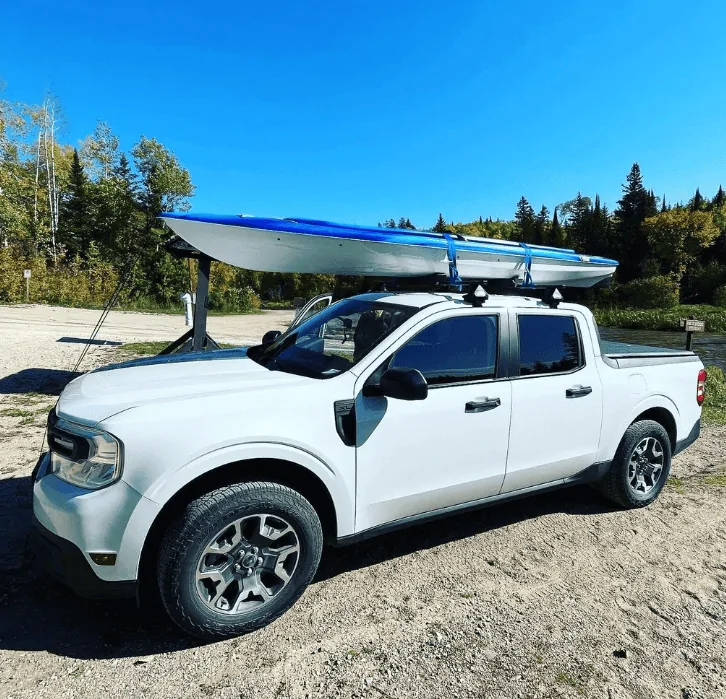 Ford Maverick Hauling kayak on Elevate Racks 1676655520485