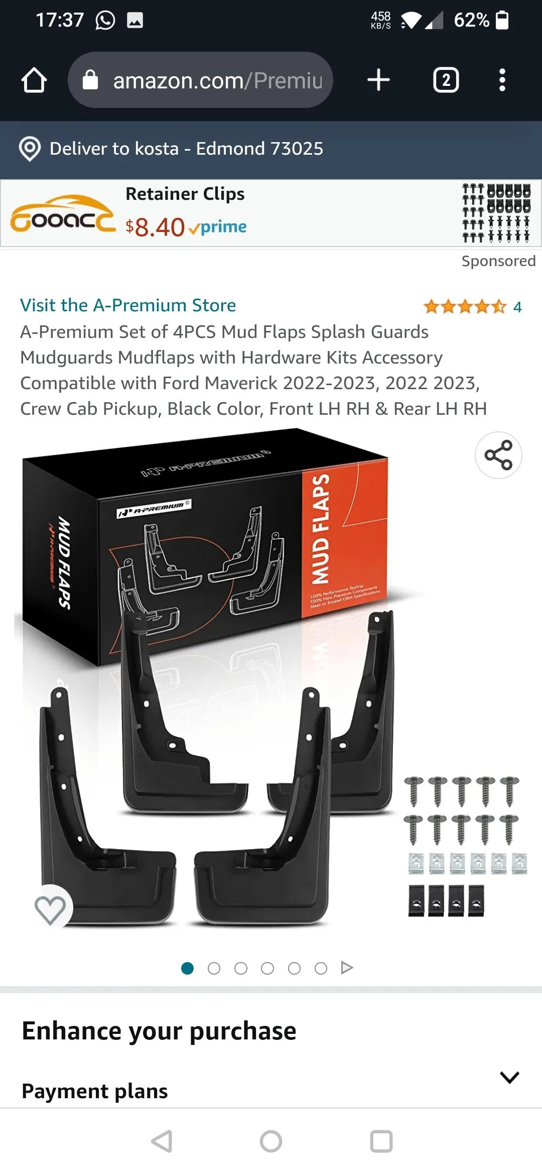 Ford Maverick Weathertech mud flaps Screenshot_20230219-173739
