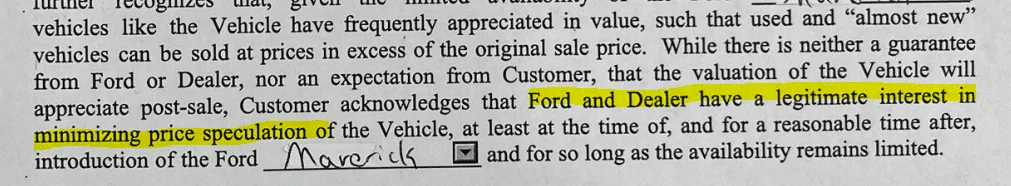 Ford Maverick Maverick Resale Restriction by Dealer 1676937902246