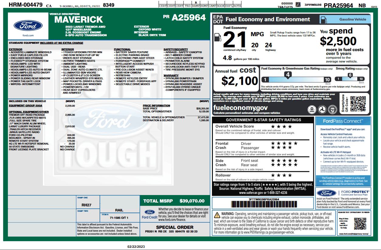 Ford Maverick Waiting on Window Sticker Screenshot 2023-02-22 073043
