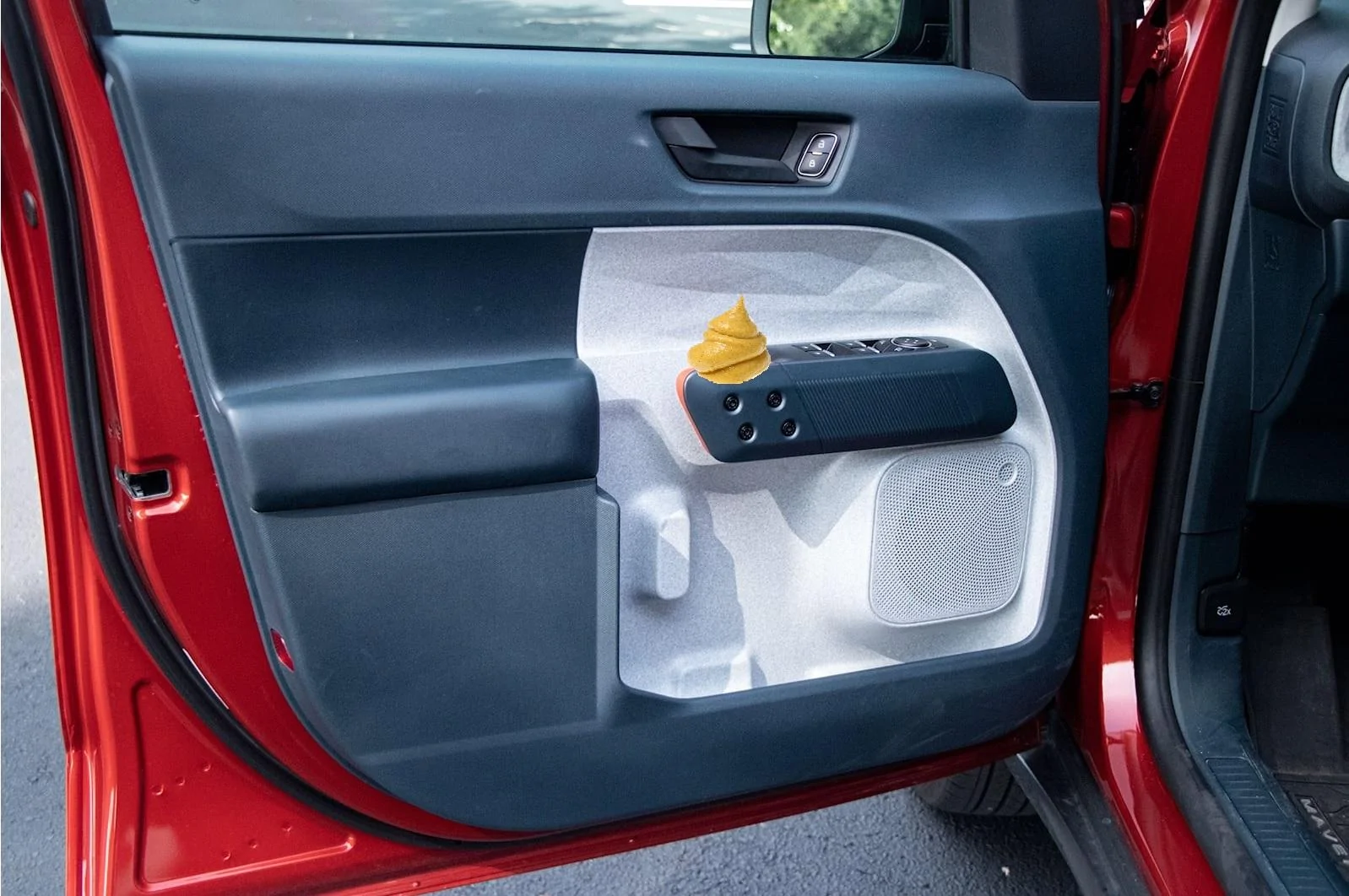 Ford Maverick Interior door handles awkward to grab Mustard on door pull