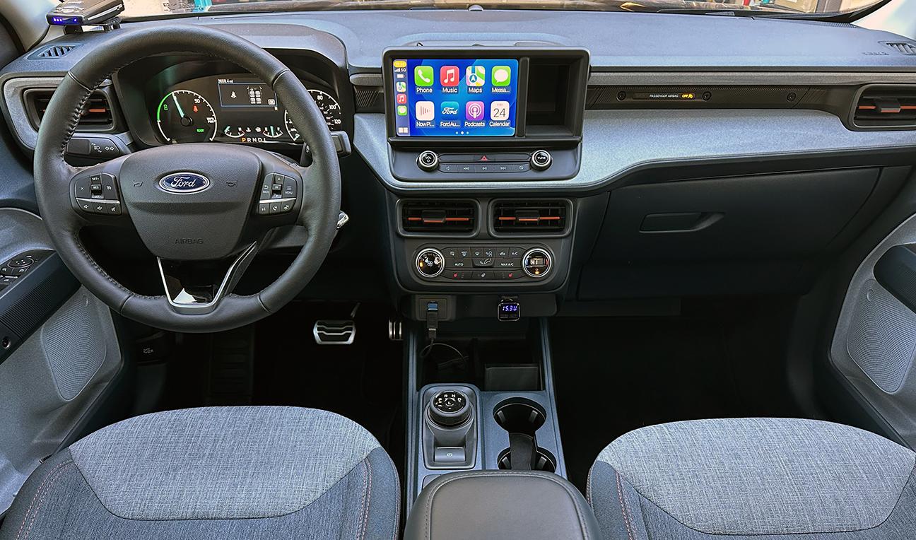 Ford Maverick Audio black trim panel with Muslogy dash tray combination installed Maverick_Radio_Trim_02
