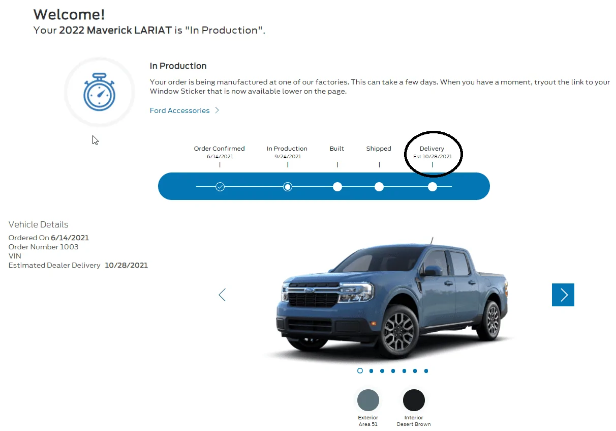 Ford Maverick Stuck "In Production" 2021_10_01_14_20_46_Ford_Vehicle_Order_Tracking