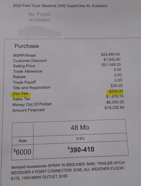 Ford Maverick What “Document Fee” has everyone seen? 1677600646793