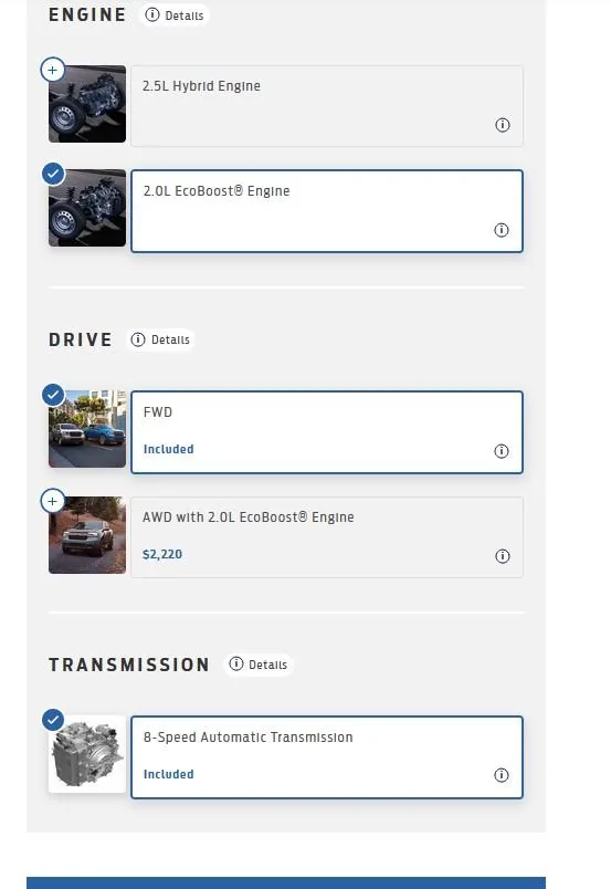 Ford Maverick Ford's Online Maverick Builder now makes the Ecoboost only AWD No