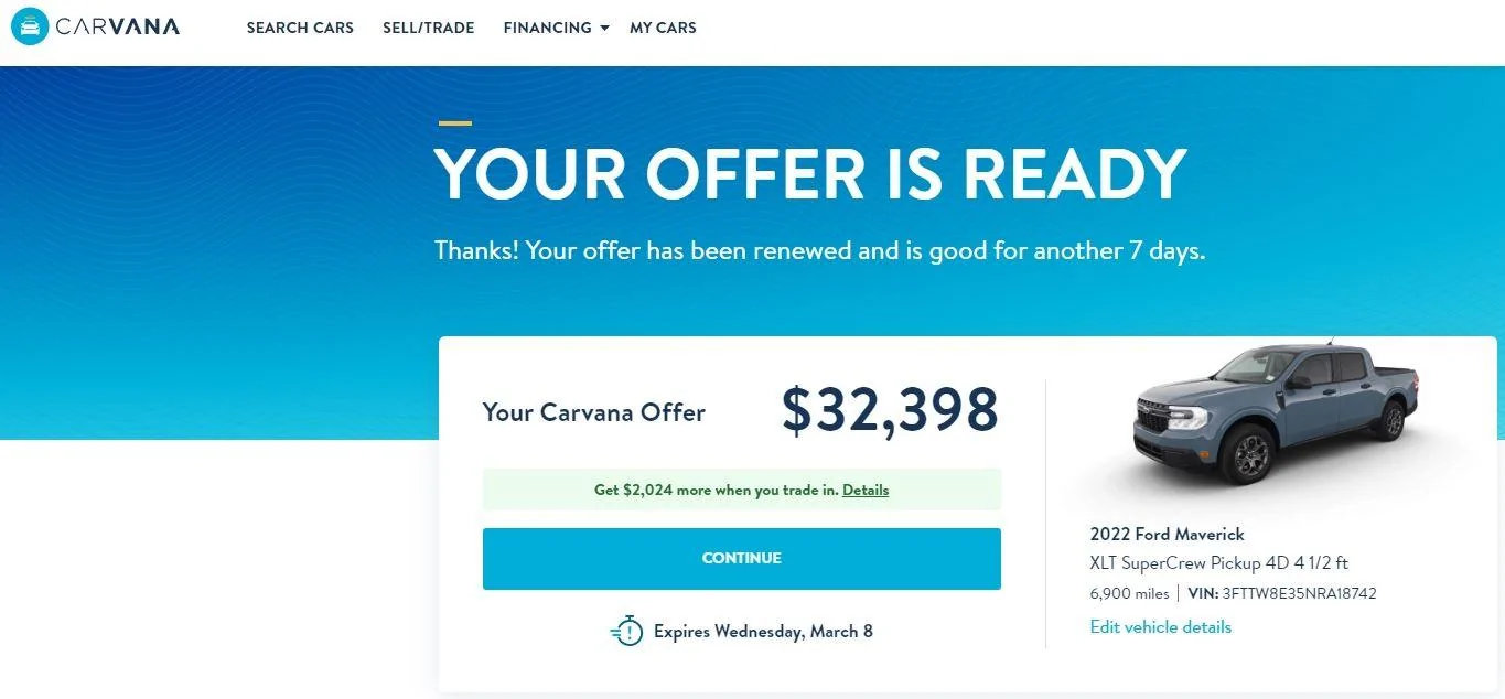Ford Maverick Sold my Maverick to Carvana Carvana XLT Maverick Hybrid 2023-03-01