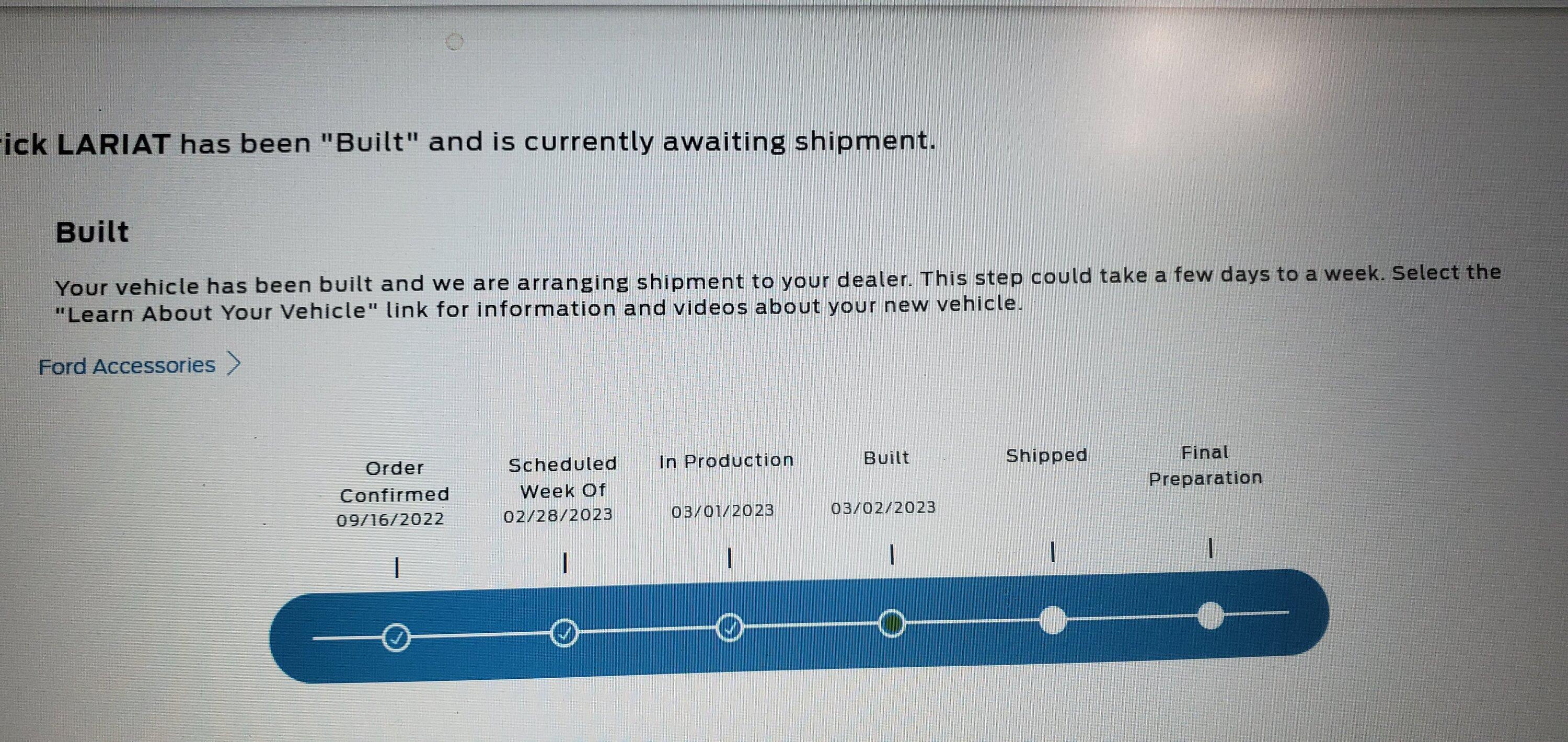 Ford Maverick Status moved to built 20230303_085952