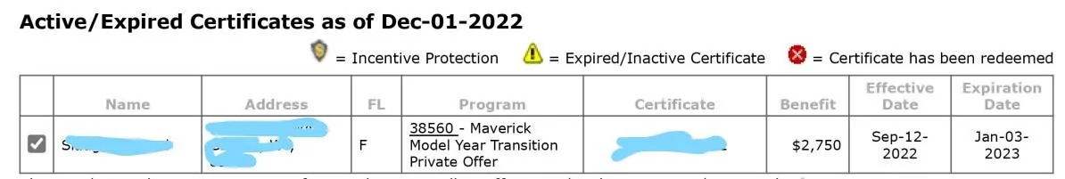 Ford Maverick Private Offer Process InkedCert number for PO