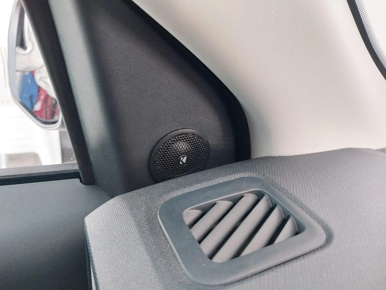 Ford Maverick Rear speaker wires for sub install -- use this location to tap into the left and right speakers tweeter3