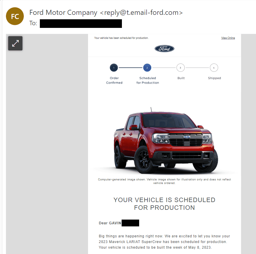 Ford Maverick 📬 3/16/23 Scheduling Email Received Group [EMAILS NOW ARRIVING] Screenshot (93)