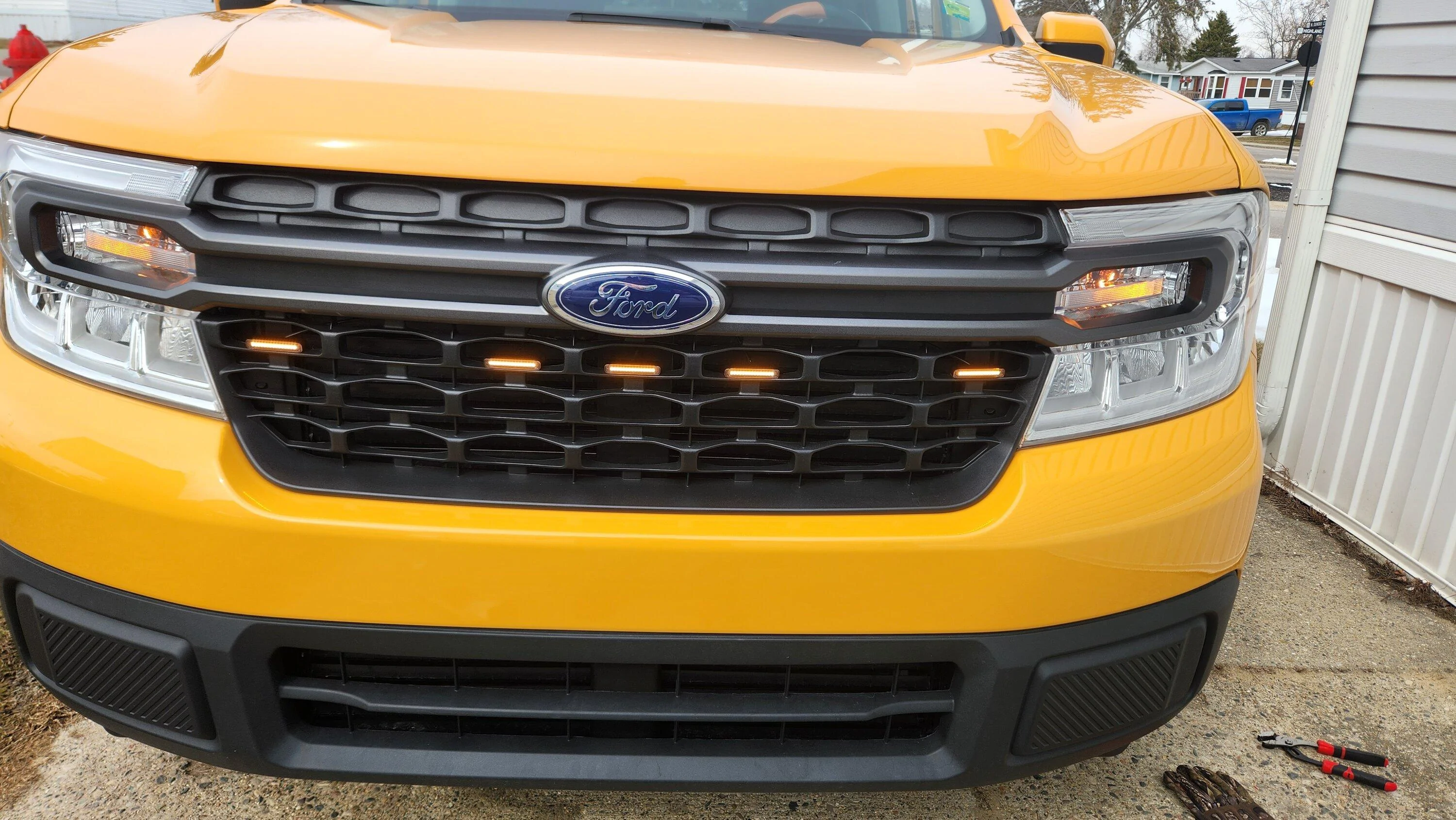 Ford Maverick Raptor style grill lights installed on my Hybrid Maverick 20230316_153123