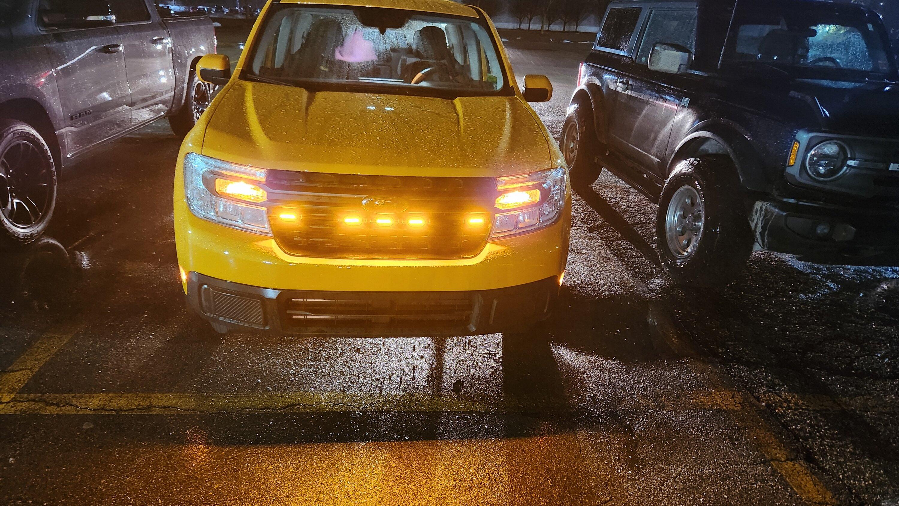 Ford Maverick Raptor style grill lights installed on my Hybrid Maverick 20230316_224701