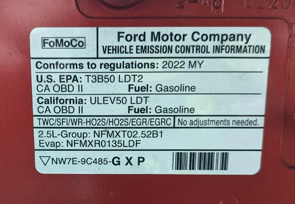 Ford Maverick Is Maverick certified to be SULEV? emissiontag