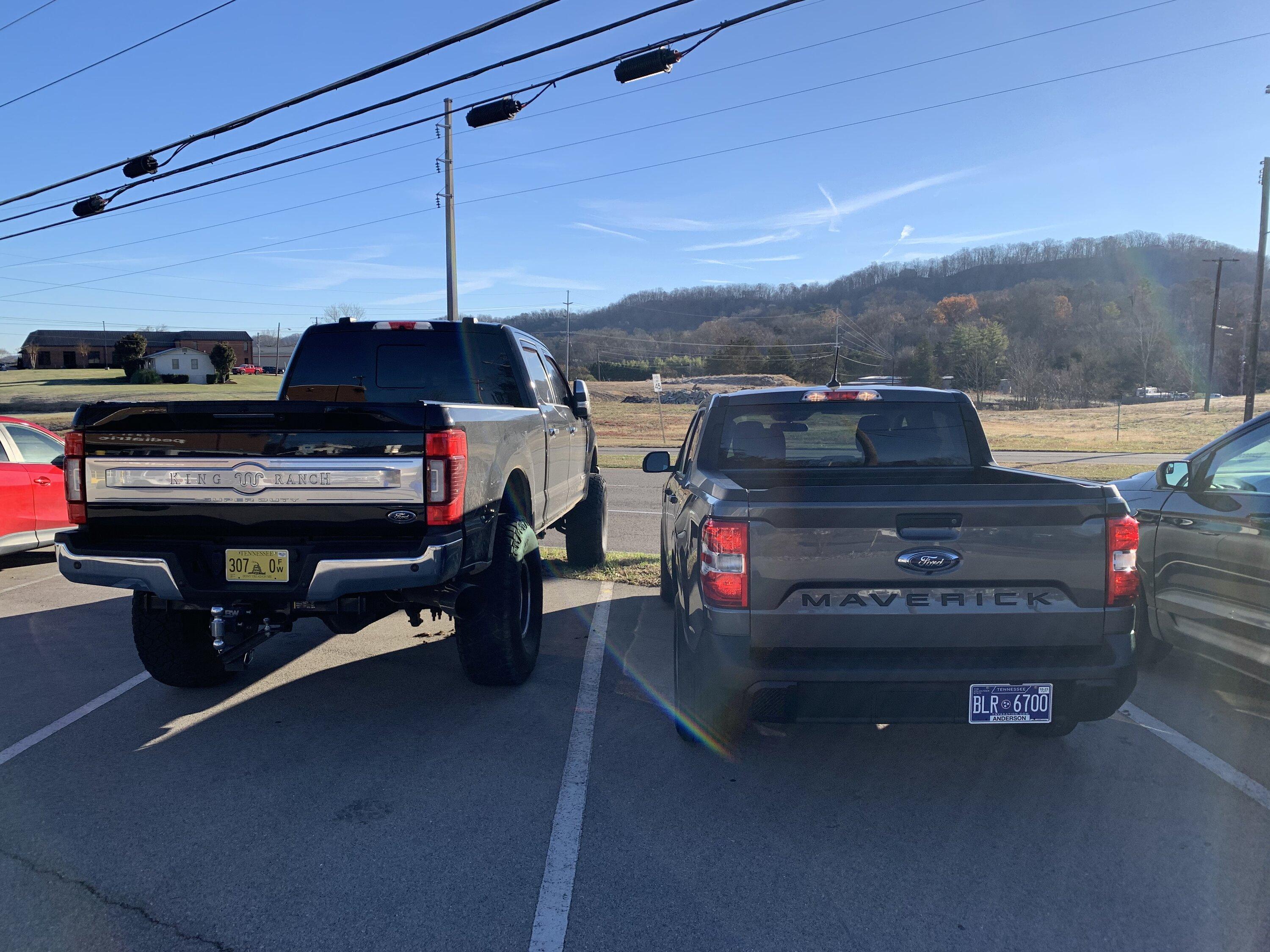 Ford Maverick Post your Maverick next to ridiculously large trucks - photos thread 53261827-0102-44EC-A777-3B79206BE62C