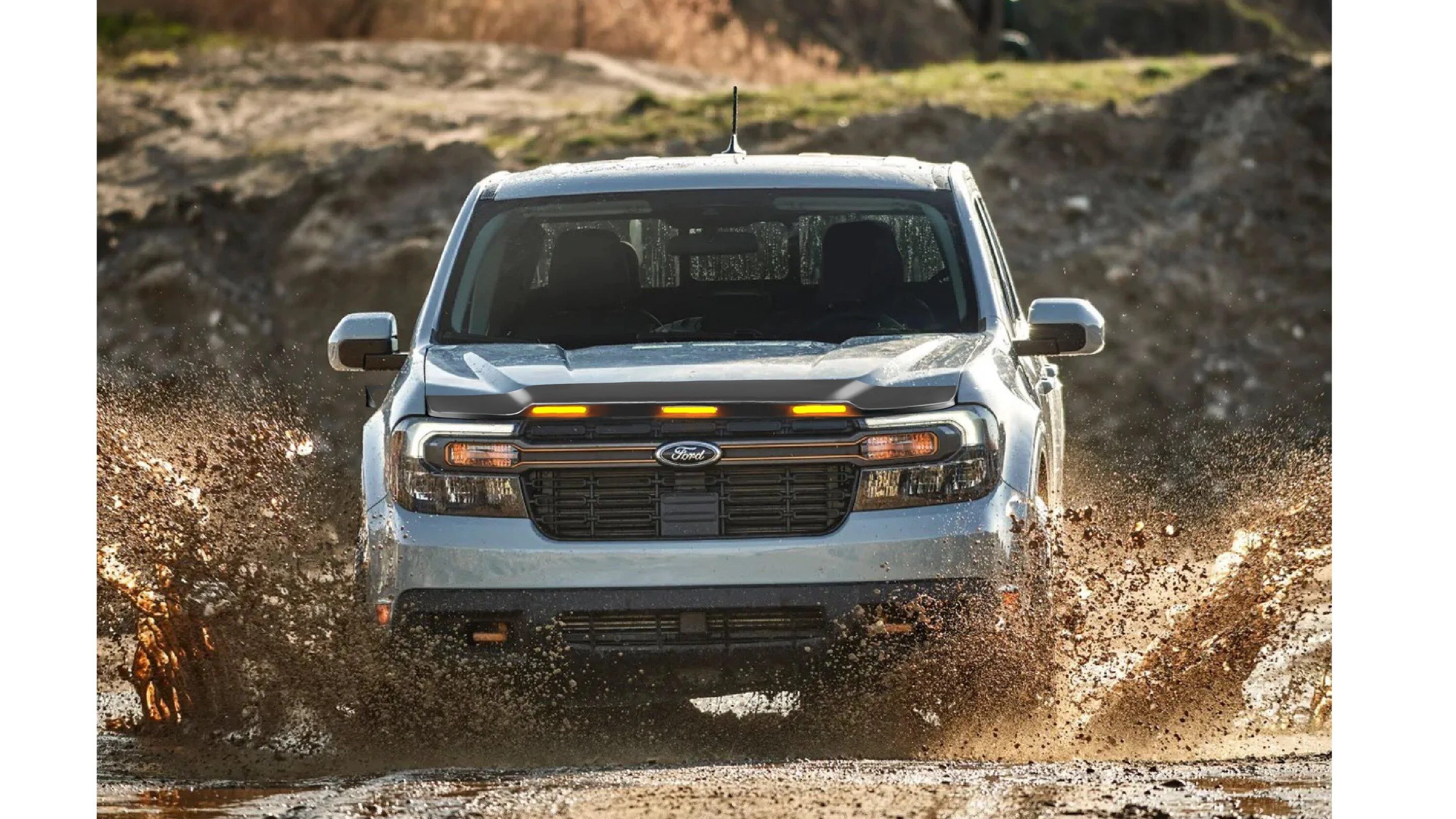 Ford Maverick Raptor style LED amber lights installed in hood deflector -1