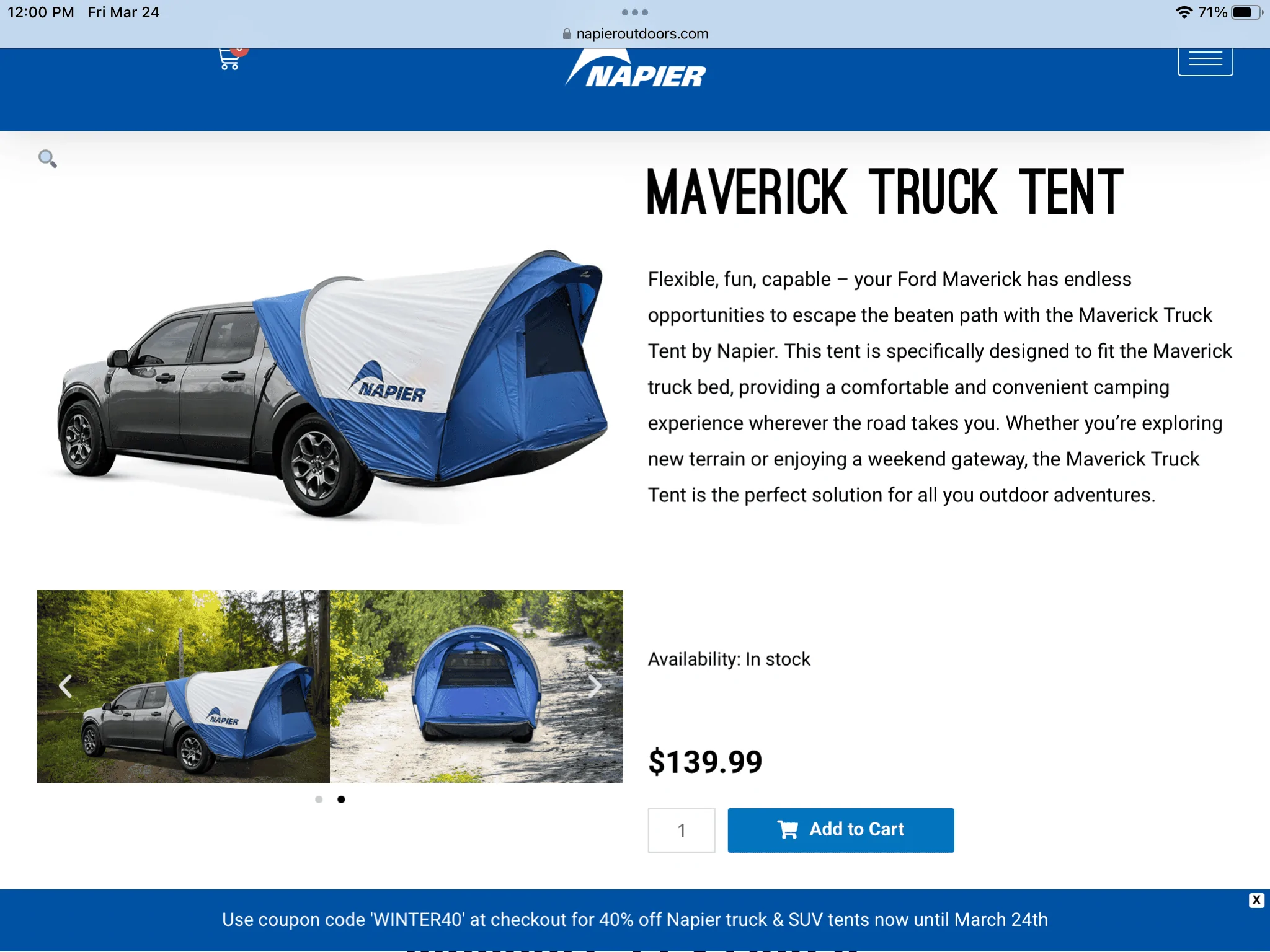 Ford Maverick Napier Tent for Maverick - 40% off expires today 139DB6CE-C309-4B96-AE1F-79101E3407C3